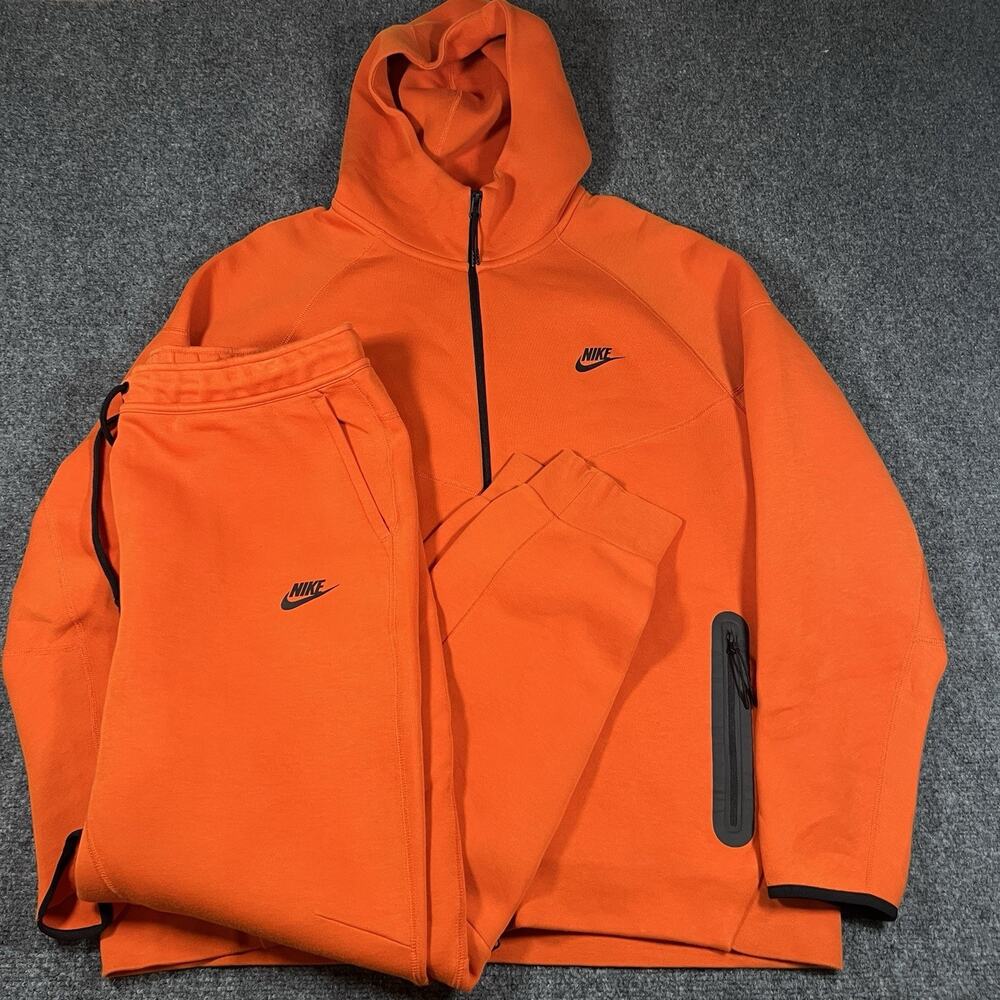 Nike Tech Fleece Jogger Orange Set Mens XXL Hooded Zip Jacket XL Jogger Pants